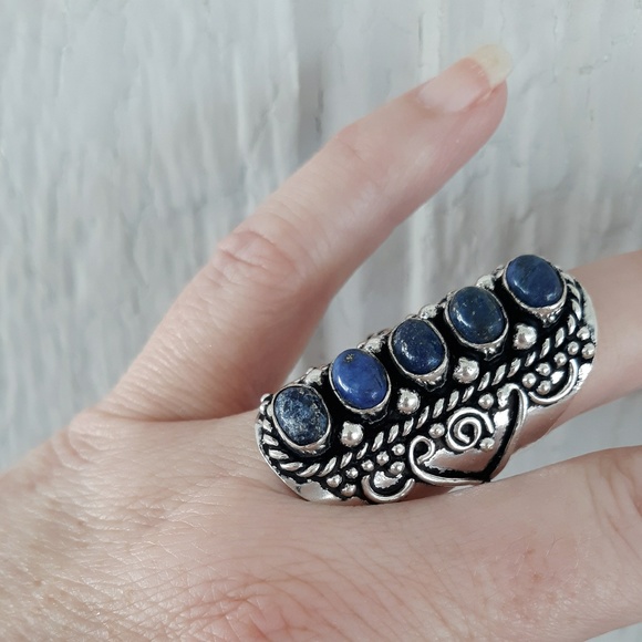 New Lapis Lazuli 925 Silver Adjustable Statement Ring. - Picture 5 of 8